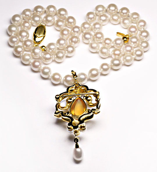 Foto 2 - Citrin Brillanten-Collier Brosche Goldkette Perlenkette, S3998